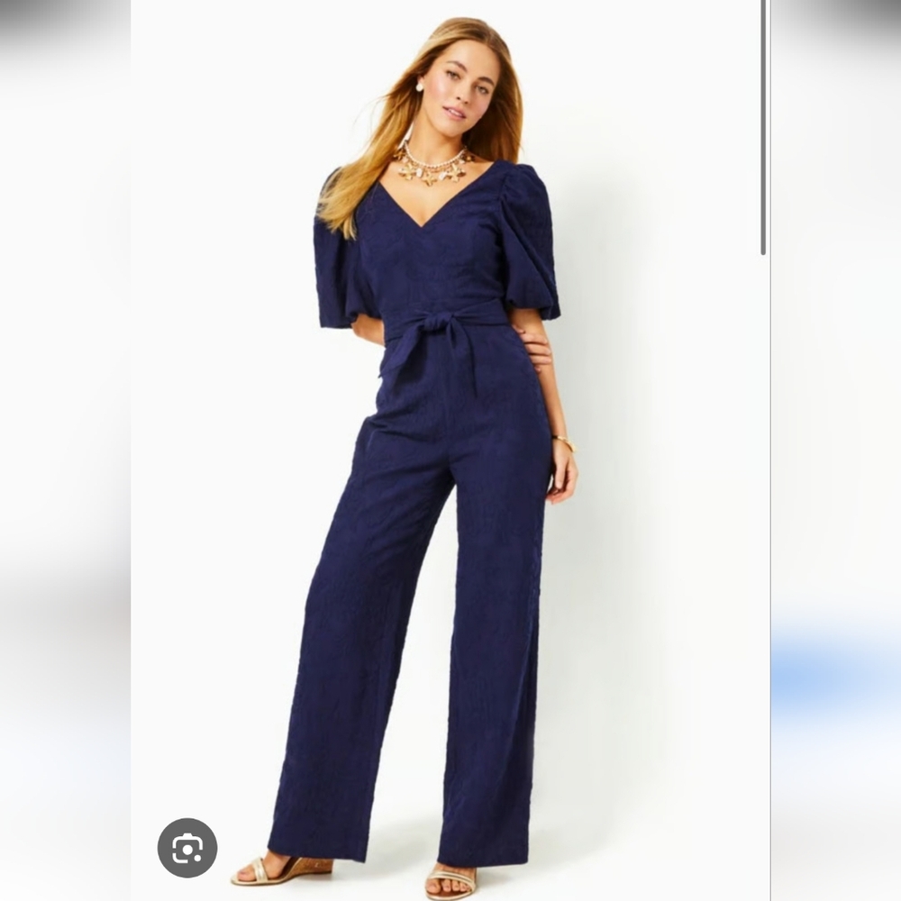 NWOT Lilly Pulitzer Kirrabelle Navy Pineapple Pucker Jacquard V-Neck Jumpsuit